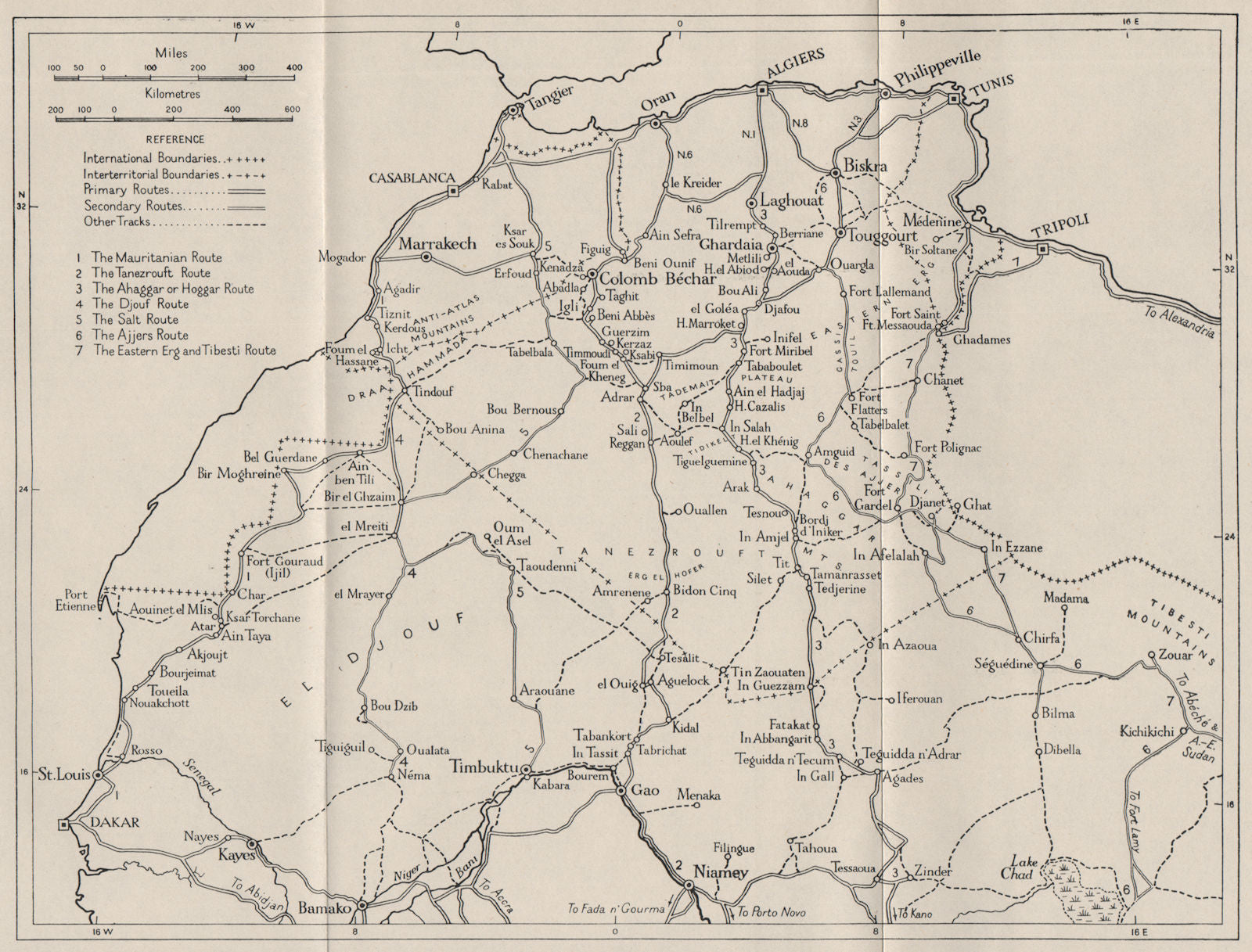 NORTH AFRICA. Trans-Saharan routes. WW2 ROYAL NAVY INTELLIGENCE MAP 1944